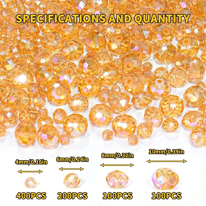 laopottbeads 800pcs 4/6/8/10mm crystal glass beads for jewelry making beads for bracelets necklace pendants making supplies(gold champagne)