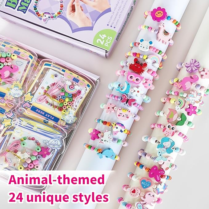 pbopb 24 Pack Bracelet Making Party Favors for Kids, Crafts for Girls Ages 4-8 Years Old, Birthday Gift