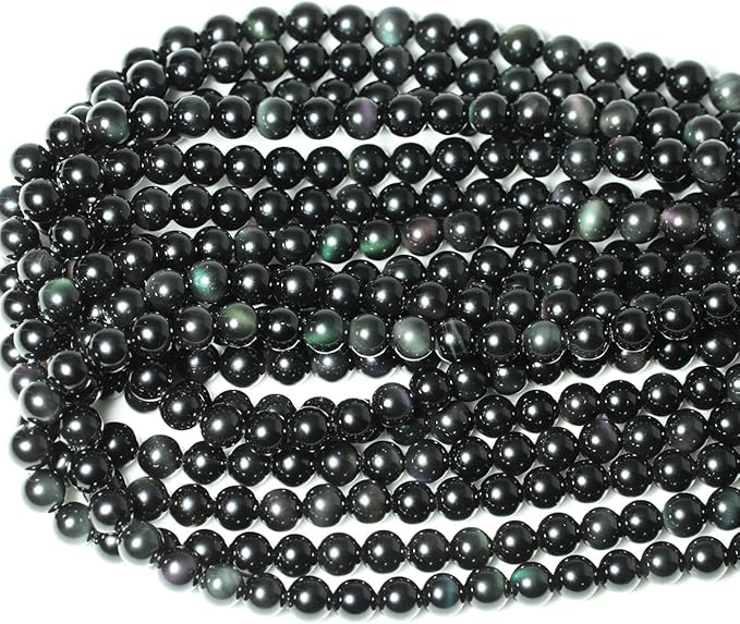 cheavian 45pcs 8mm natural black obsidian gemstone round loose beads crystal energy stone healing power for diy jewelry making 1 strand 15"
