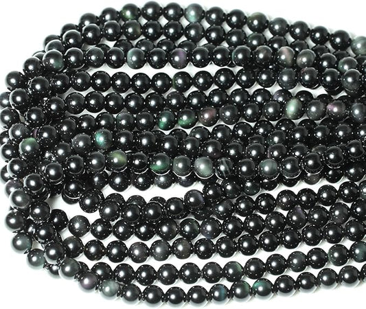 cheavian 45pcs 8mm natural black obsidian gemstone round loose beads crystal energy stone healing power for diy jewelry making 1 strand 15"