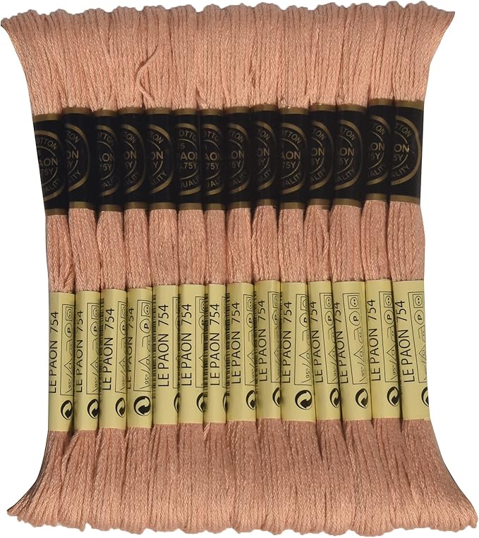 LE PAON Embroidery Floss, 14-Pack Six Strands 100% Long Staple Cotton Embroidery Thread, 8.7-Yard，Color Number：754, Light Peach