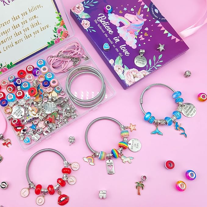 Charm Bracelet/Jewelry Making Kits for Kids Girls,Unicorn Birthday Gifts,Arts Crafts Toys for 5 6 7 8 9 12 Years Old Girls