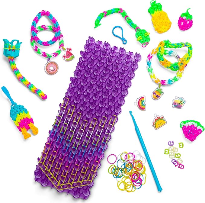 Rainbow Loom: Mega Mighty Loom - Rubber Band Jewelry Craft Kit, Large Loom Set for Intricate Bracelet Designs w/Cute-tique Charms-Hooks-Clips, Kid 6+