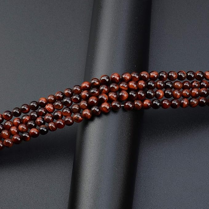 LPBeads 200Pcs Polished 6mm Round Natural Brown Red Tiger Eye Gemstone Loose Beads with Stretch Cord for Jewelry Making Bracelets