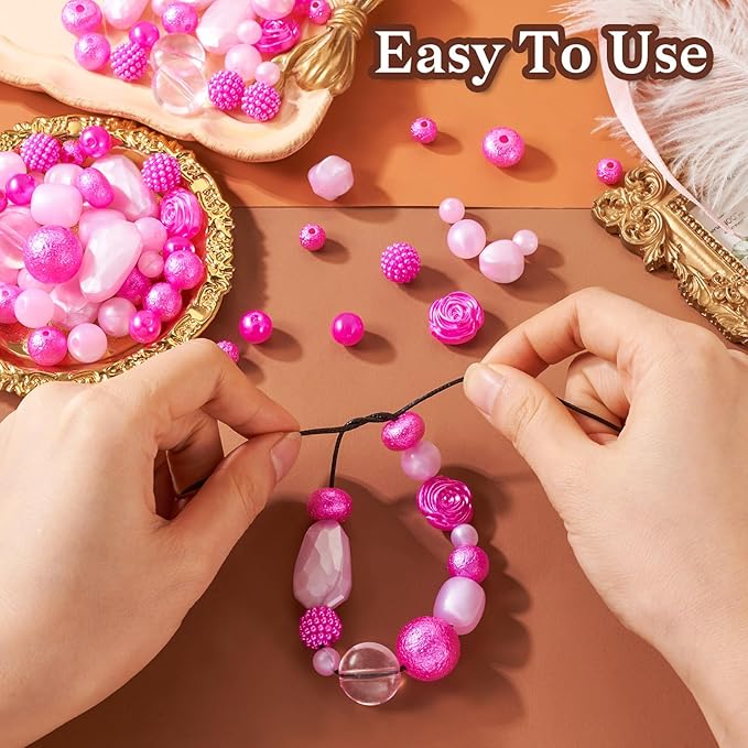 FASHEWELRY 1 Bag Rose Red Acrylic Beads Assorted Cute Round Beads Bulk Kawaii Aesthetic Beads Rose Flower Beads for Bracelets Necklace Key Chains Jewelry Making