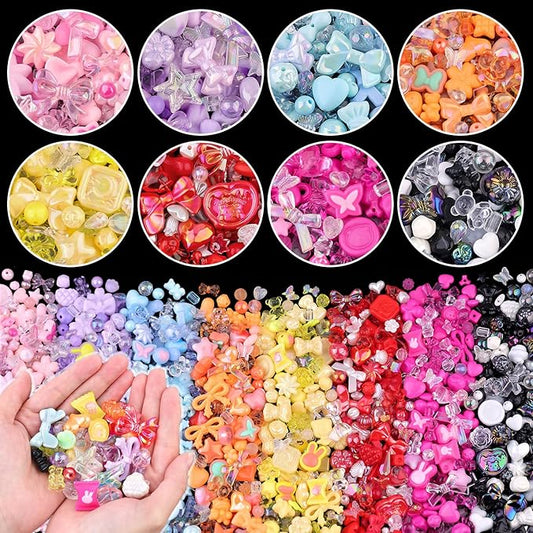 500-550PCS TINKRSTUFF Assorted Acrylic Beads, 8 Colors Mixed Cute Beads for Bracelet Making, Star GummyBear Bow Flower Kawaii Beads, Aesthetic Bead for Necklace Keychain Jewelry Making DIY Phone Charm