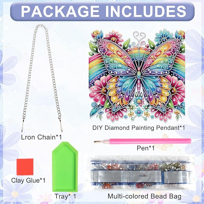 AiYuanzsh Diamond Art Suncatcher Hanging Kit Rainbow Butterfly with Flowers, Colorful Special Shaped Diamond Painting Ornament for Adults, DIY 5D Crystal Diamond Art Pendant Decoration