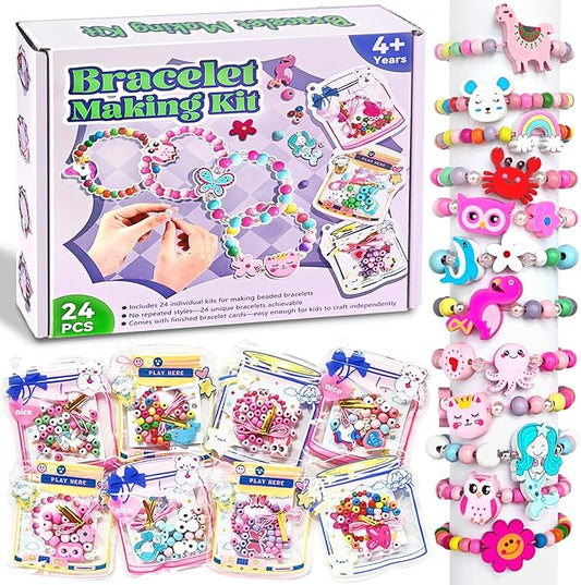 pbopb 24 Pack Bracelet Making Party Favors for Kids, Crafts for Girls Ages 4-8 Years Old, Birthday Gift