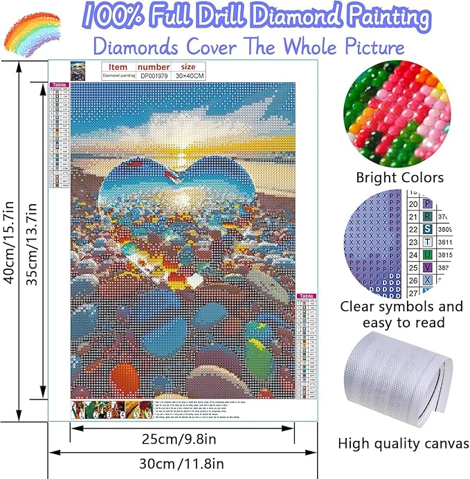 EIBEILI Adult Diamond Painting Set -Seaside Pebbles Diamond Painting Set, 5D Diamond Painting, DIY Full Diamond Painting Gemstone Craft 11.8x15.7 inches