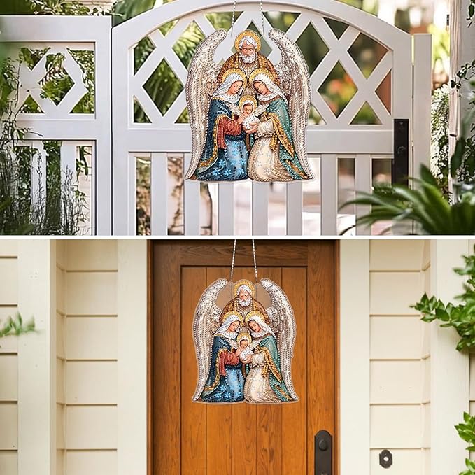 MXJSUA Diamond Art Hanging Kits for Adults Beginners, DIY Acrylic 5D Special Shaped Crystal Diamond Gem Art Painting Hanging Ornament for Home Wall Decor (Christmas Nativity Angel Jesus)
