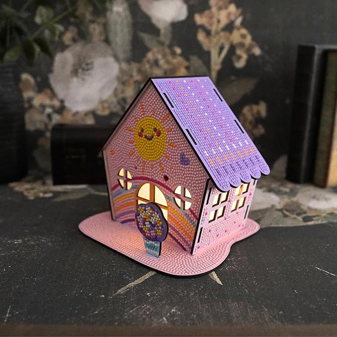 3D Diamond Painting Cabin Kit – DIY Full Drill Miniature House Craft with Rhinestones, Decorative Building Set for Adults & Teens (Rainbow Cottage Cabin)