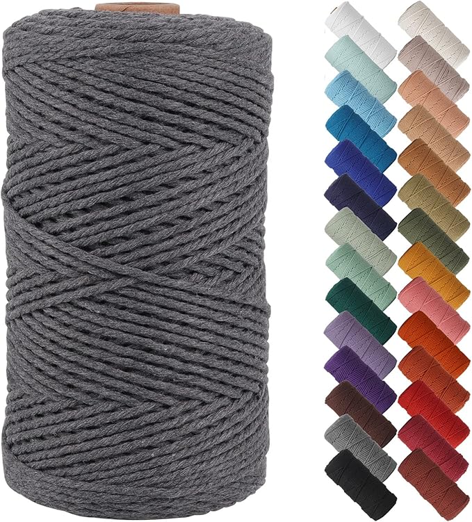 NOANTA Grey Macrame Cord 2mm x 220yards, Colored Macrame Rope, Cotton Rope Macrame Yarn, Colorful Cotton Craft Cord for Wall Hanging, Plant Hangers, Crafts, Knitting