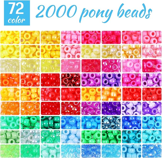 2600Pcs 72 Colors Pony Beads for Bracelets, 4 Box Rainbow Kandi Beads Bracelet Making Kit, Friendship Bracelet Kit with A-Z Letter Bead for Adults DIY Jewelry Making Crafts