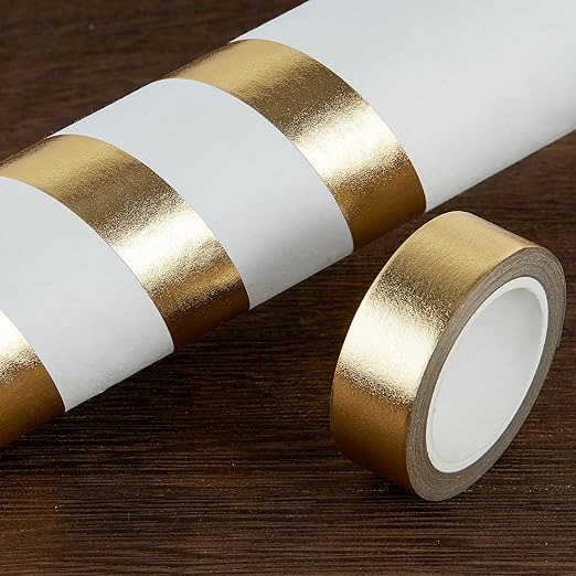 QDiShi 2 Rolls Gold Washi Tape for Wall Decor, Decorative, Foil Masking Tape, Low Tack, Self Adhesive, Metallic, 0.59in x66FT