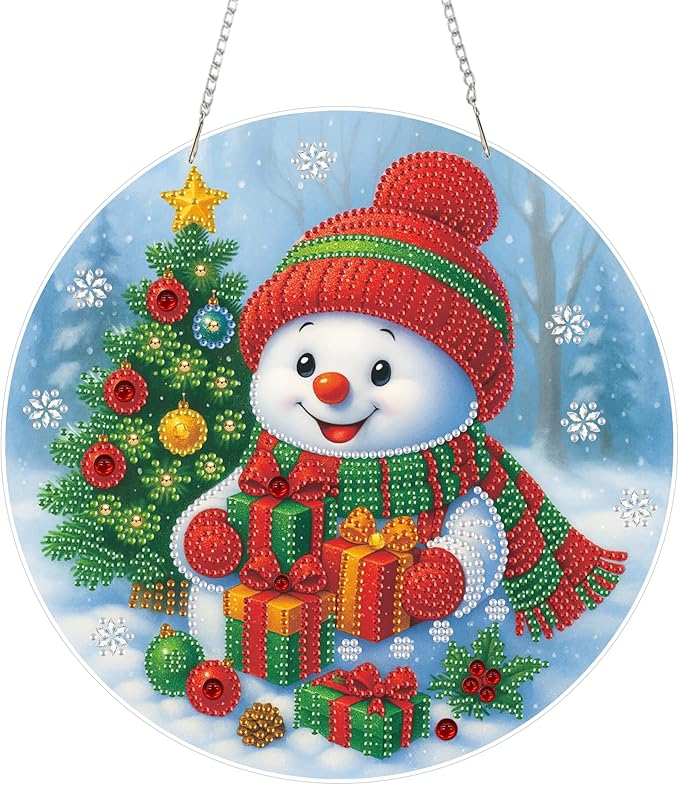 Eiflow Christmas Diamond Art Hanging Kit for Adults, DIY Diamonds Painting Door Hanger Board Kit, Special Crystal Diamond Art Painting Pendant Ornament
