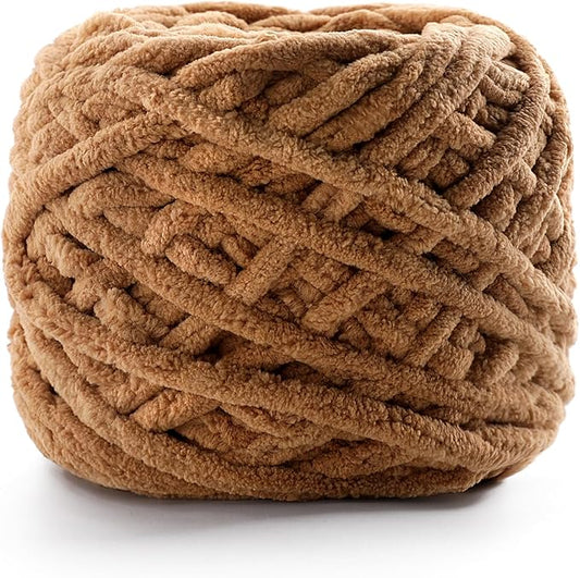 Chunky Chenille Yarn for Crocheting, Fluffy Baby Blanket Yarn for Crochet Sweater Shawl Scarf Gloves, Super Soft Amigurumi Plush Yarn 74 yds/3.5 oz (Camel Color)