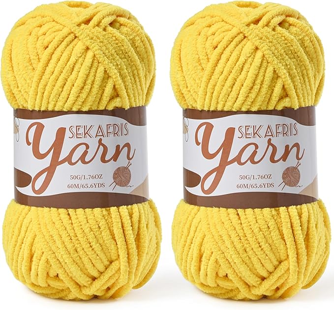 2 Pack Fluffy Velvet Yarn for Crocheting，Baby Blanket Yarn for Crocheting Soft，100g(131yds) Amigurumi Yarns，Plush Chenille Crochet Yarns，Puzzle Yarn for Crochet Weaving Craft(2 Golden Yellow)