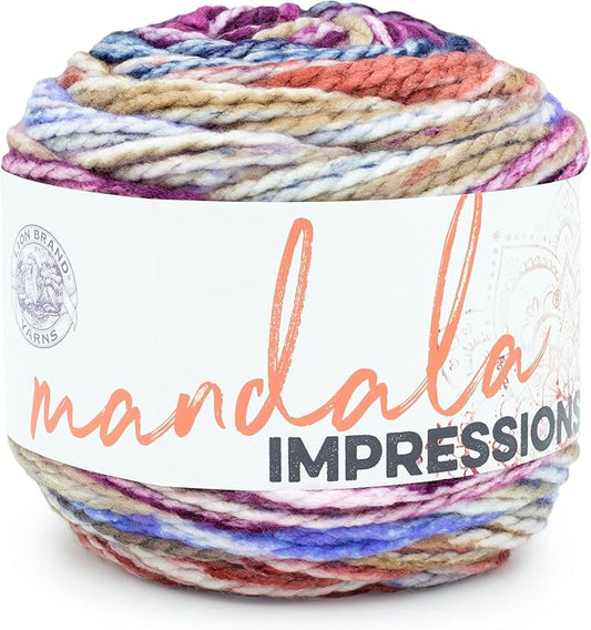 Lion Brand Yarn Mandala Impressions, Bulky Yarn, Very Berry, 1 Pack