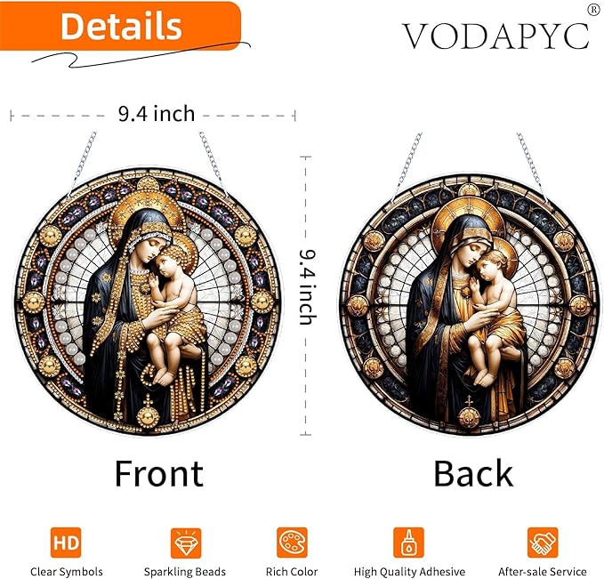 VODAPYC Religious Diamond Art Acrylic Hanging Kits for Adults, DIY Double Sided Special Shaped Christian Diamonds Painting Windows Pendant Ornament for Home Decor(Virgin Mary)