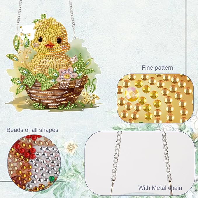 TDFERAN Diamond Painting Pendant DIY Chick Easter Diamond Art Ornament Kits Window Pendant, Diamonds Painting Hanging, Diamant Suncatcher Art Hanging for Wall Home Decor