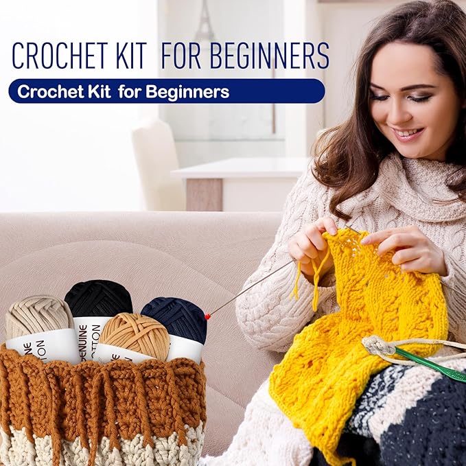 Timgle 18 Pack Beginners Crochet Yarn Cotton Yarn for Crocheting and Knitting with Easy to See Stitches Cotton Nylon Blend Yarn for Crochet Kit Making(Nature Colors)