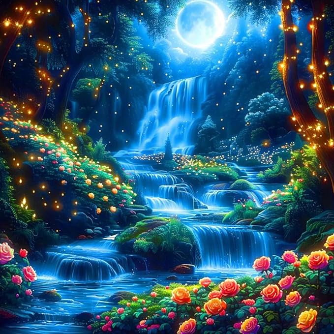 Camocin Diamond Art Kits for Adults Waterfall, 5D Waterfall Diamond Painting Kits for Adults Beginners, DIY Landscape Scenery Full Round Dots Drill Gem Art Kit for Gift Home Wall Decor 14 x 14 Inch