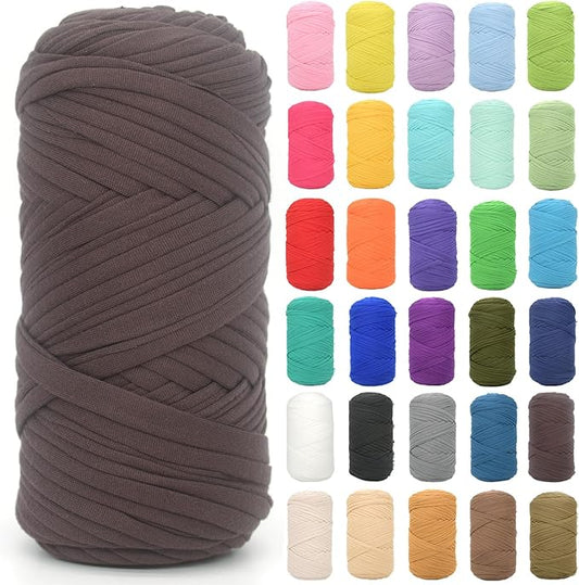 Tshirt Yarn for Crocheting,Dark Coffee T Shirt Chunky Elastic Fabric Thick T-Shirt Crochet Yarn for Beginners Crocheting Hand Knitting Bag/Basket/Coasters/DIY Crafts/Home Decor 200G(Dark Coffee