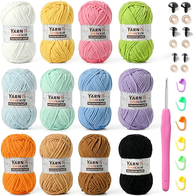 12 Pack Fluffy Chunky Chenille Yarn for Crocheting, Baby Yarn for Crocheting Soft Blanket, 600g (787yds) Bulky Yarn Set for Crochet Amigurumi & DIY Crafts A