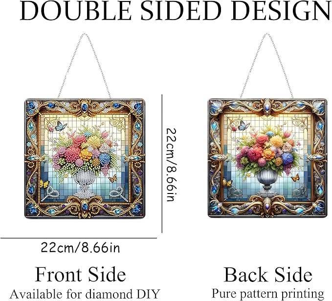 Diamond Art Kit for Adult, Special Shaped Rhinestone, DIY Acrylic Painting Window Pendants, Home Garden Wall Hanging Ornament, Double Sided (Flower-1)