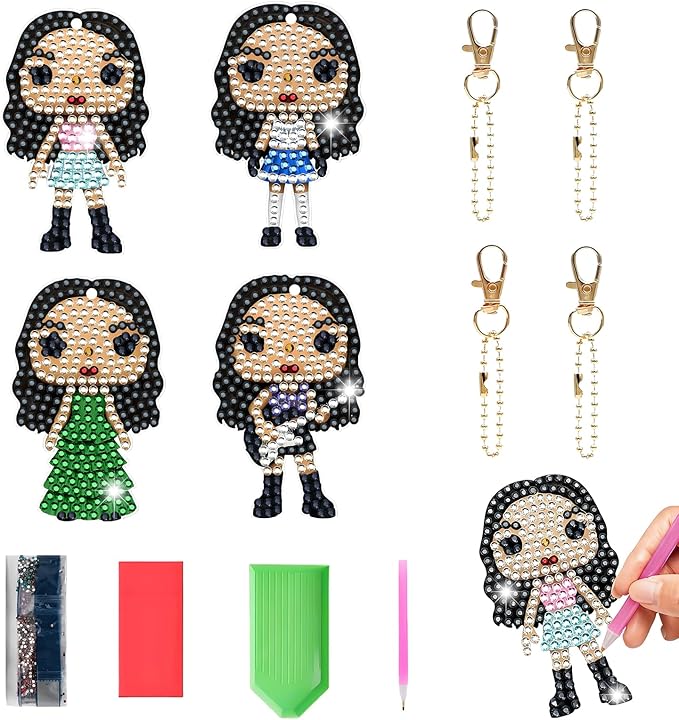 HTPARY 4 Pcs Diamond Art Painting Keychains Kits Music Pop Star DIY Acrylic Bedazzled Keychains with Diamonds Easy Craft for Fans Gifts Party Gift