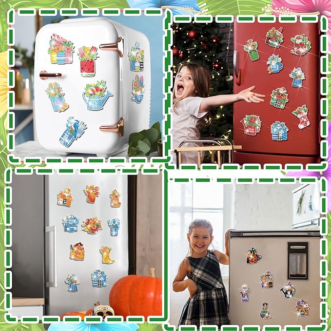 Relaxweex 30 Pcs Seasonal Diamond Painting Magnet Holiday Easter Diamond Art Magnet Kits for Adult 5D Rhinestones Mason Jar Flower Refrigerator Magnetic Sticker for Fridge DIY Crafts Gifts(Holiday)