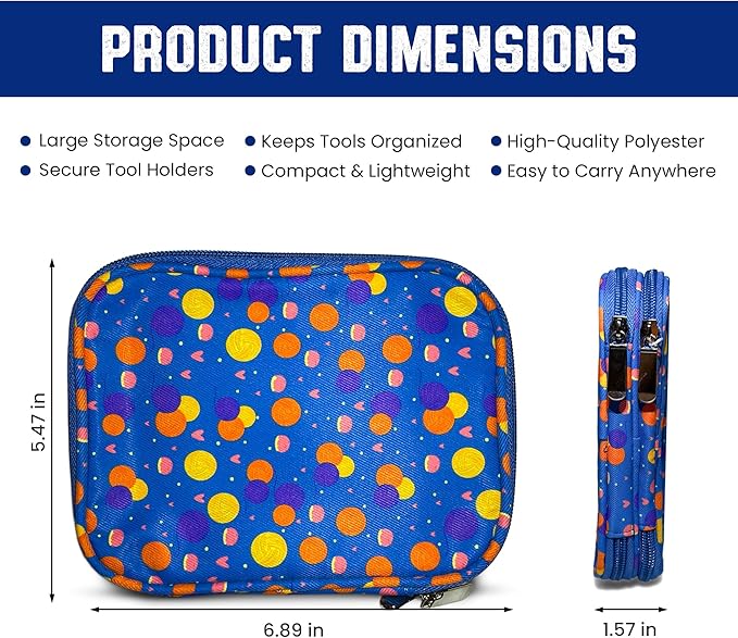CamChris® Crochet Hook Case – Premium Polyester Crochet Hook Organizer with Zipper Pockets for Crochet Needles, Hooks and Crochet Accessories (Crochet Wool Balls)