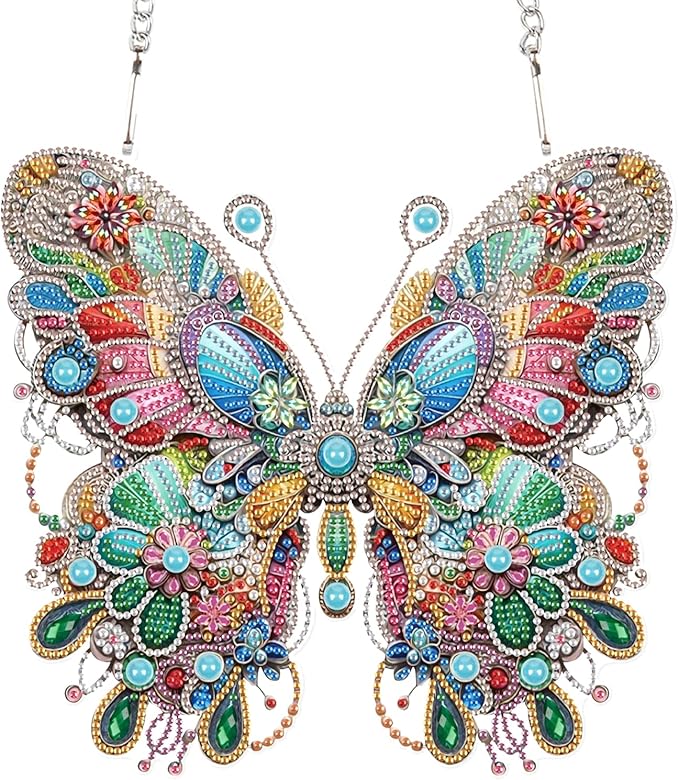 Diamond Art Painting Hanging Pendant, DIY Butterfly 5D Special Shape Crystal Diamond Art Partial Mosaic Making Craft Wreath Ornaments, Large size Home wall decor window decoration Handmade Gift