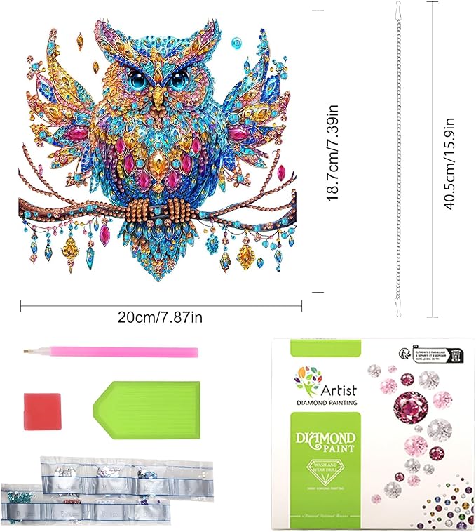 Lxmsja DIY Beautiful Owl Diamond Painting Hanging Ornament, Double-Sided Acrylic Ornate Branch Diamond Art Kit, Special Shaped Suncatcher Hanging Pendant Window Art Kit