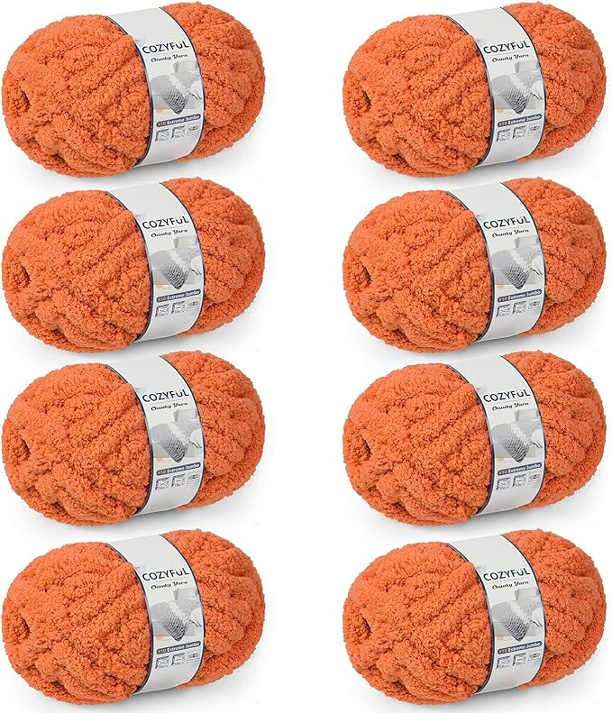 Chunky Yarn for Hand Knitting - #10 Chunky Chenille Yarn, Jumbo Big Thick Chunky Yarns for Crocheting, Super Bulky Chunky Knit Blanket Yarns, 8 Skein (25 yds 8 oz Each Skein), Pumpkin Orange