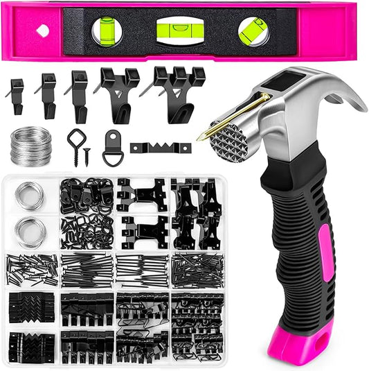 THINKLEARN Picture Hanging Kit - 327Pcs Picture Hangers with Hooks, Nails, Wires, Level & Hammer, Wall Hanging Kit for Frame, Painting, Art, Photo, Picture Hanging Hardware for Home & Office Decor