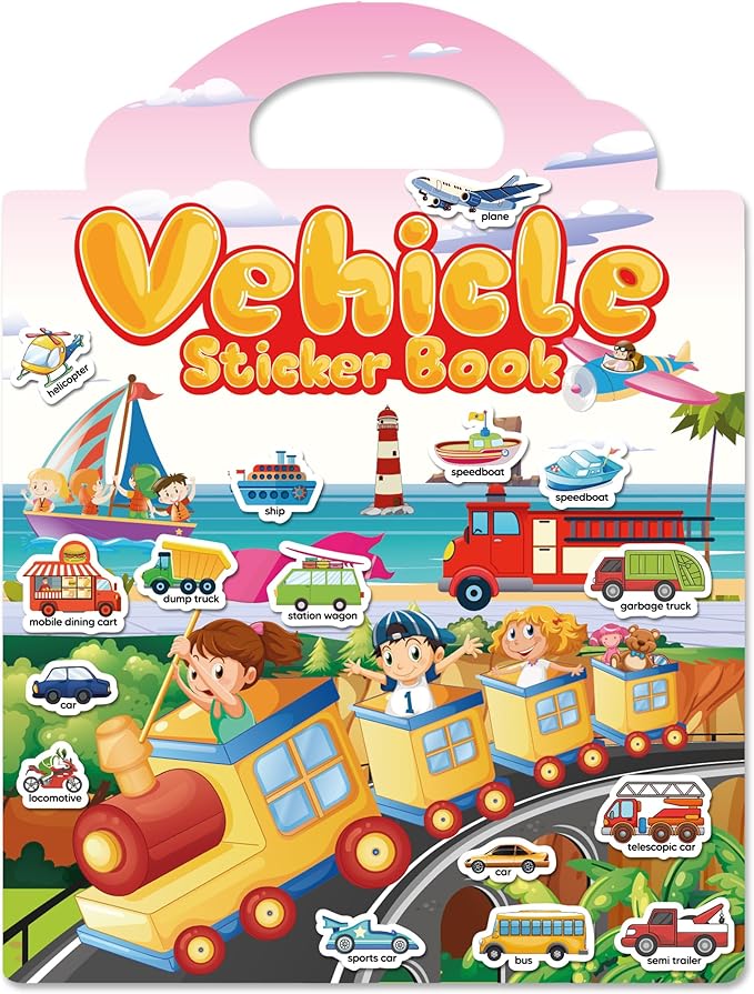 walenced reusable sticker book for toddlers, stickers for kids, toddler craft activities, toddler travel toys ages 3 and up boy girl birthday gifts