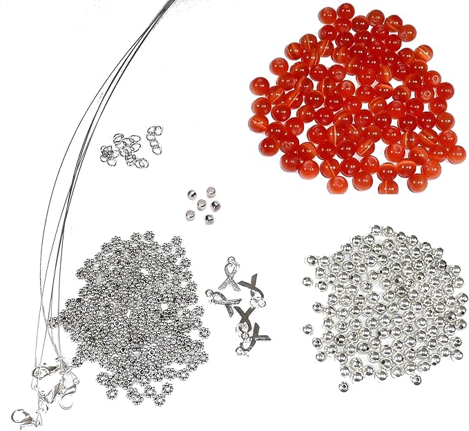 Hidden Hollow Beads DIY Craft Beading Kit, Everything to Make Cancer Awareness Bracelets, Uses Wire, Crimps and Clasps, Fundraising and Gifts (Leukemia - Orange Makes 5)