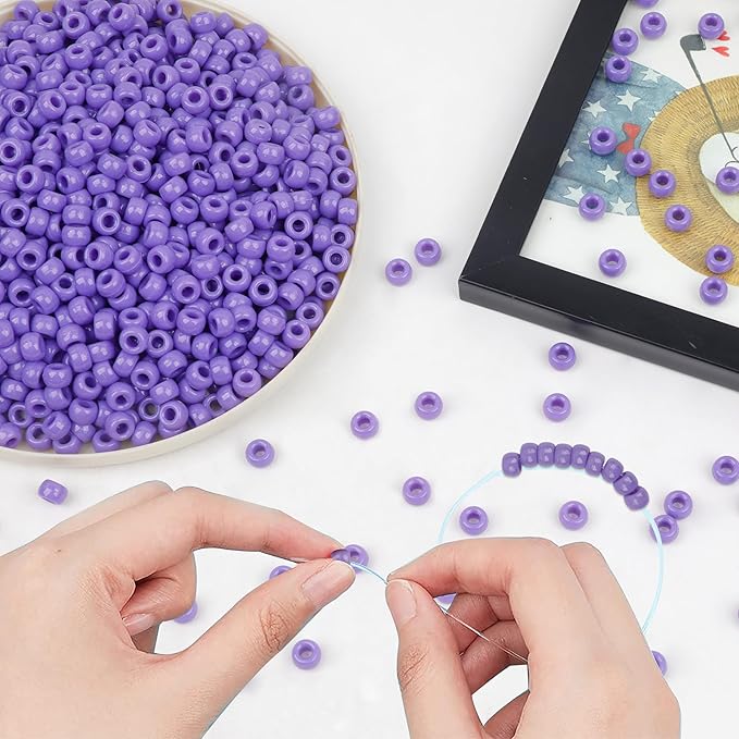 gmma 1000 pcs purple plastic round pony beads for jewelry making, diy bracelet necklace supplies