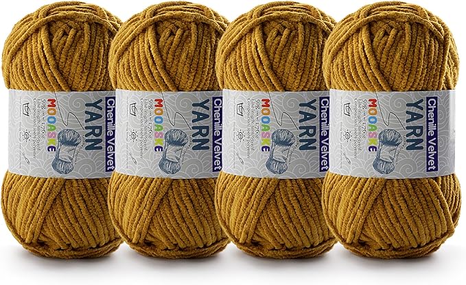 4 Pac Chenille Yarn for Crocheting - Blanket Yarn for Crocheting - Fluffy Yarn for Crochet, Baby Yarn for Crocheting Soft Blankets Weight Per Roll 50g/1.76oz, Length 60m/65yard (Turmeric)