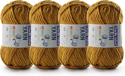 4 Pac Chenille Yarn for Crocheting - Blanket Yarn for Crocheting - Fluffy Yarn for Crochet, Baby Yarn for Crocheting Soft Blankets Weight Per Roll 50g/1.76oz, Length 60m/65yard (Turmeric)