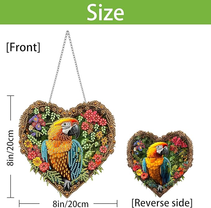 Wergund 5D DIY Parrot Diamond Art Hanging Kits, Hanging Diamond Art Animal, Acrylic Special Shaped Rhinestone, Window Hanging Pendants for Home Wall Garden Front Door Outdoor Decor Gift(Parrot)