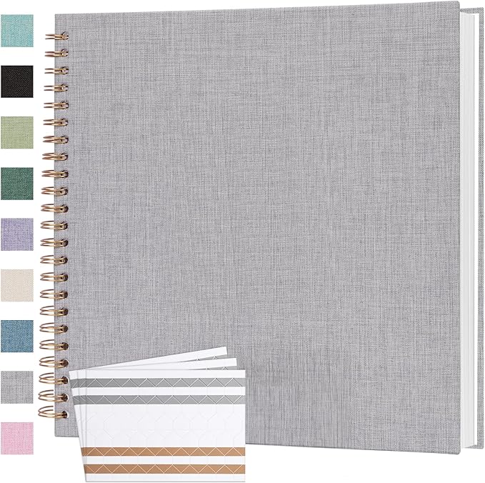 Scrapbook Photo Album 12x12 Inches 80 Pages Hardcover Kraft Paper Linen Cover Scrap Book Memory Book DIY Scrapbook Albums for Wedding Baby Boyfriend Travel Anniversary Family, Grey