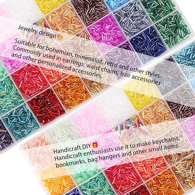 EuTengHao 9600Pcs Tube Beads Kit 7mm Glass Bugle Seed Beads for Jewelry Making Embroidery & Home Decoration (32 Vibrant Colors)