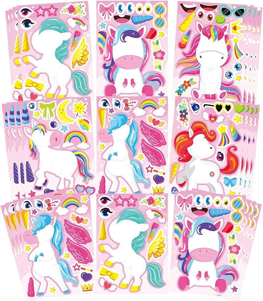 24 sheets make your own unicorn stickers for kids toddlers, make a face sticker, unicorn stickers for kids party favors activities