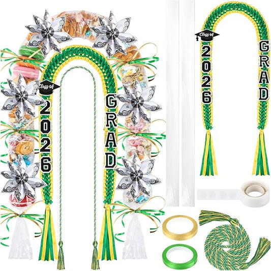 YLOLUL 16 Pcs Graduation Leis 2026 Graduation Candy Lei Kit with Honor Cord Class of 2026 Graduation Ribbon Money Lays Necklace Graduation Gift Party Accessories for Women Men