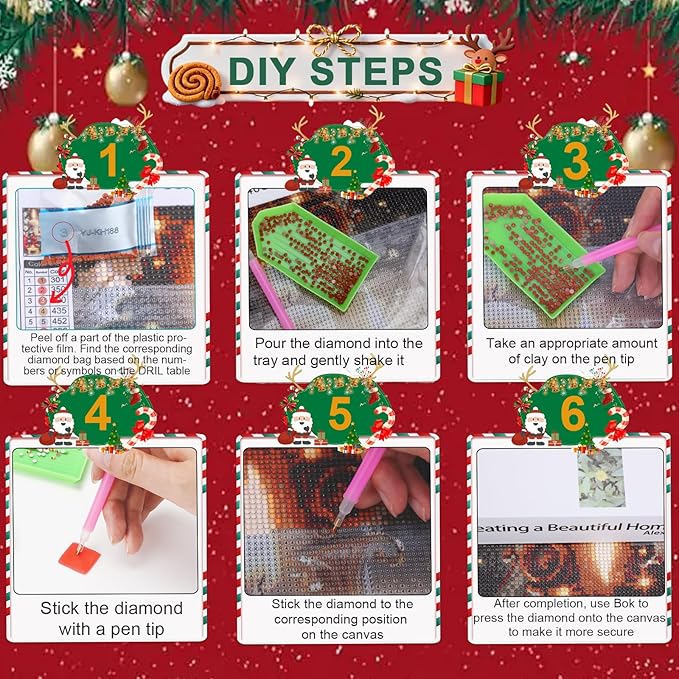 MUNORIAY Christmas Diamond Painting Kits for Adults, Christmas Candle Diamond Art Kits for Beginners, 5D DIY Xmas Full Drill Diamond Dots Gem Art Crafts Kits for Wall Home Decor 12x16 Inch