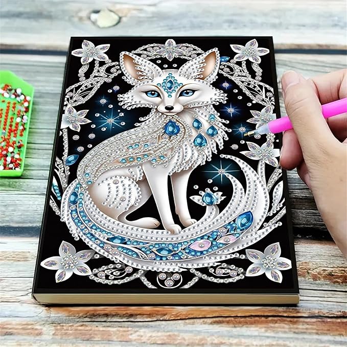 Fox Diamonds Painting Notebook for Adults, A5 Diamond Art Journal and DIY Sketchbook, Diamond Art Kit Supplies,Gift for Beginners, Craft Lovers, Artists. (Fox)