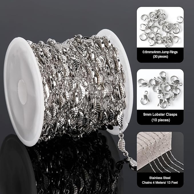 YOUBEIYEE 4 Meters Leaf Shape Jewelry Chains Bulk Stainless Steel Chain for Jewelry Making Women Necklace DIY Jewelry Supplies Findings