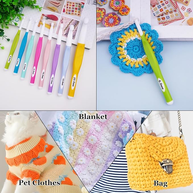 Hobekoee 6mm Crochet Hook,Extra Long Crochet Hooks with Soft Ergonomic Handle for Arthritic Hands,Multicolor Crochet Needles for Beginners and Experiencer